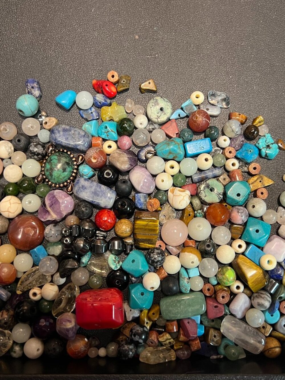 1/2 pound + stone/gemstone craft bead mix lot D